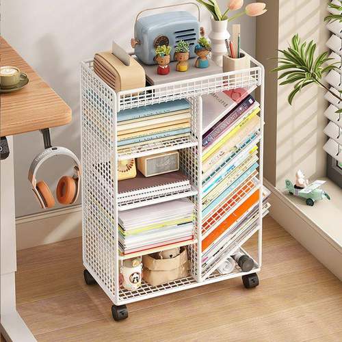 架DPP下书架落地置物可移桌动小推车简易学生书教室桌旁书本收纳