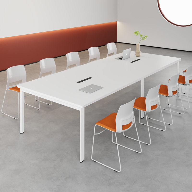 小型会议桌白色简约现代洽谈长桌子钢架简易长方形会议室桌椅组&Y