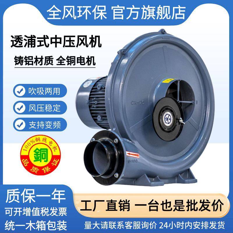 上海全风CX-75HWQSA中压压风机0.4KW透浦式中压鼓机370W中鼓风风