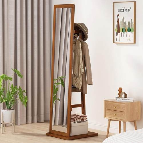 地穿衣全NEZ身镜家实木落镜用挂镜衣架带镜子一体衣帽架