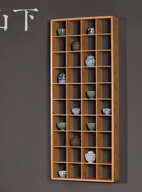 0F765S5MJ博古架挂竹制多宝墙阁墙上置物茶壶茶具收纳格子架玄A关
