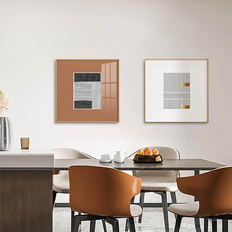QX202204絮现代简约客厅装饰画奢餐厅挂画线橙轻色方形卧室画抽线
