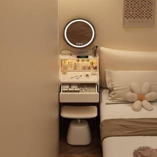 法式公主风梳妆台折叠上翻镜子可隐藏奶油白色实木化妆台有灯妆台