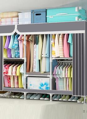 全挂式布衣柜加2简米5上高下双WYZ层易衣柜钢管加粗加固0加深全钢
