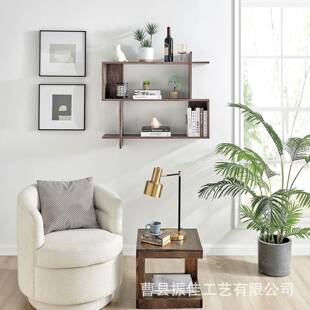 跨境木质绿植摆放架客厅悬浮木架壁挂置物架双层木制墙上收纳架