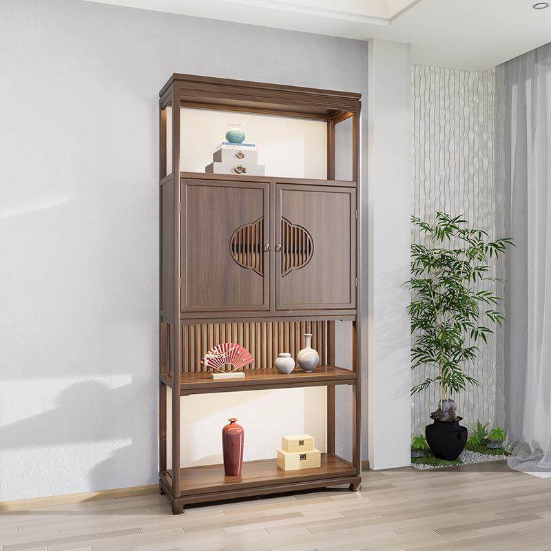 新中无品牌/式茶架架子摆放博架博古架胡木色桃古架实木中式茶柜