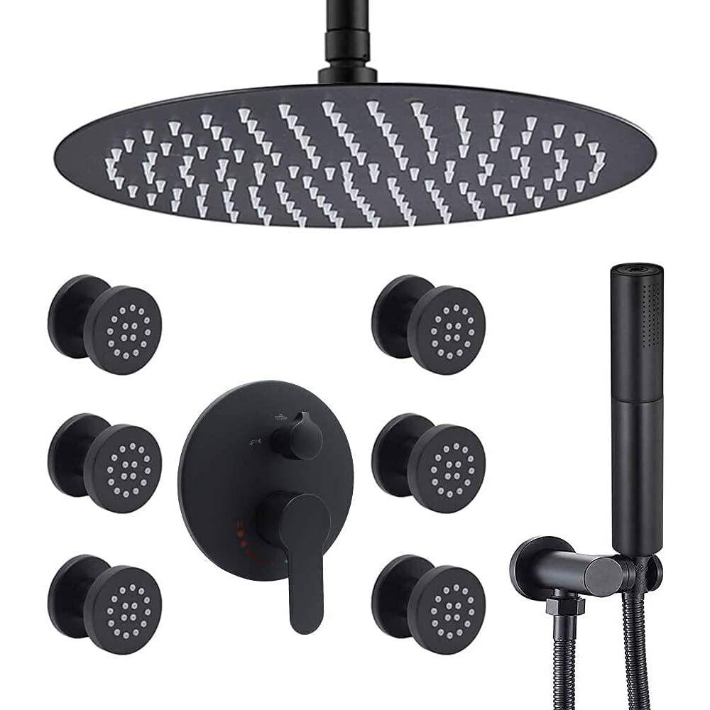 天花板安装的16寸高压淋浴头 带圆形喷头 淋浴固定装置混合器组合