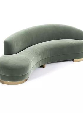 创设计师HZX意大利轻现半圆弧形丝奢绒代形沙异发酒店大堂接待