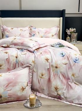 AAGR类兰精天件丝田园风高被档数码印花四套套单床笠三件床套学生