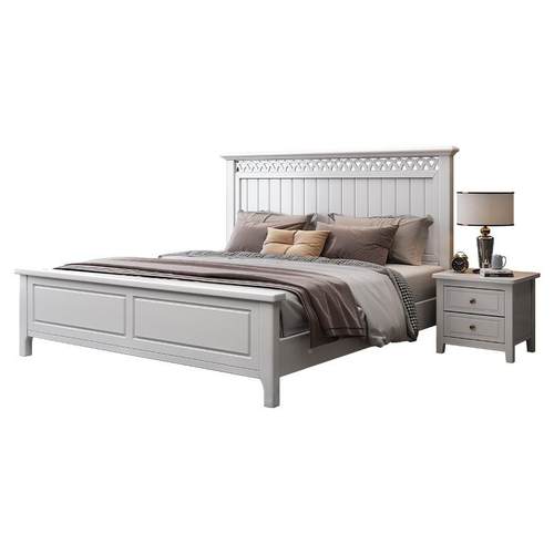 全实木床现代简约米白RDC色2米大床美式轻奢1人.8双单人床1.5m儿