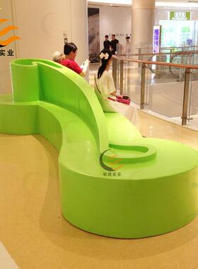 玻钢音符座字椅商场CS-0123写楼璃步行街椅靠户外飘带坐凳带背商