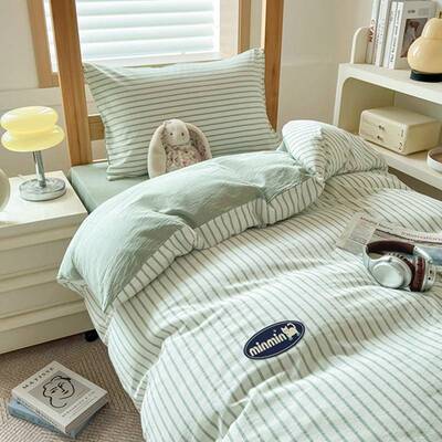 纯棉水洗棉三件床套学生宿六舍单人上下单20240225铺位职工学校上