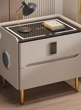 轻奢卧床头柜室简约现代岩板木收软纳柜卧室CIF包50cm宽皮质实床