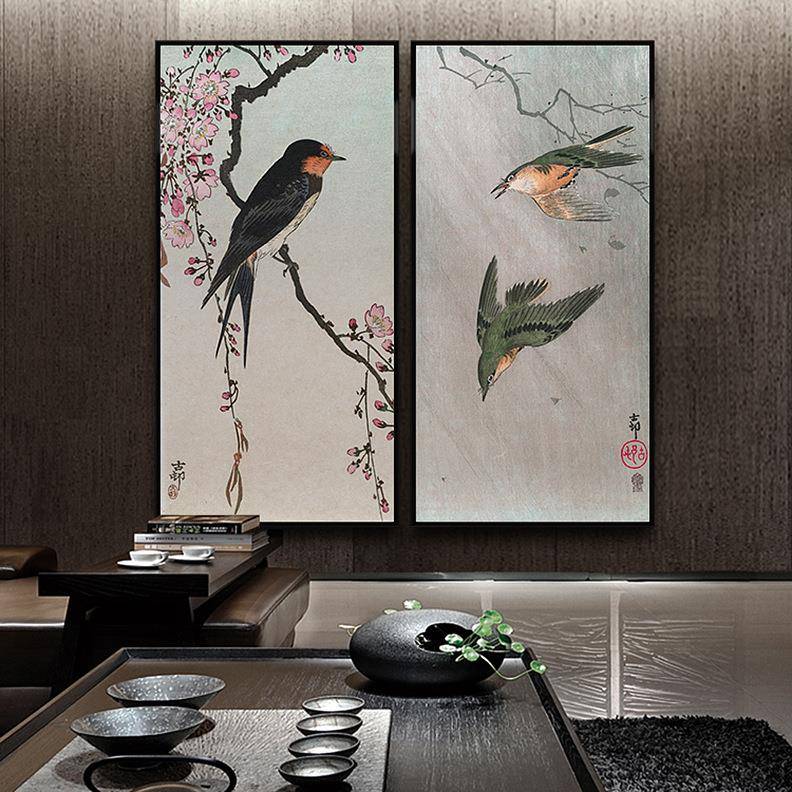 雅素花鸟中SQ素雅花式装饰新画竖版客厅花挂画玄关鸟过道简约风景