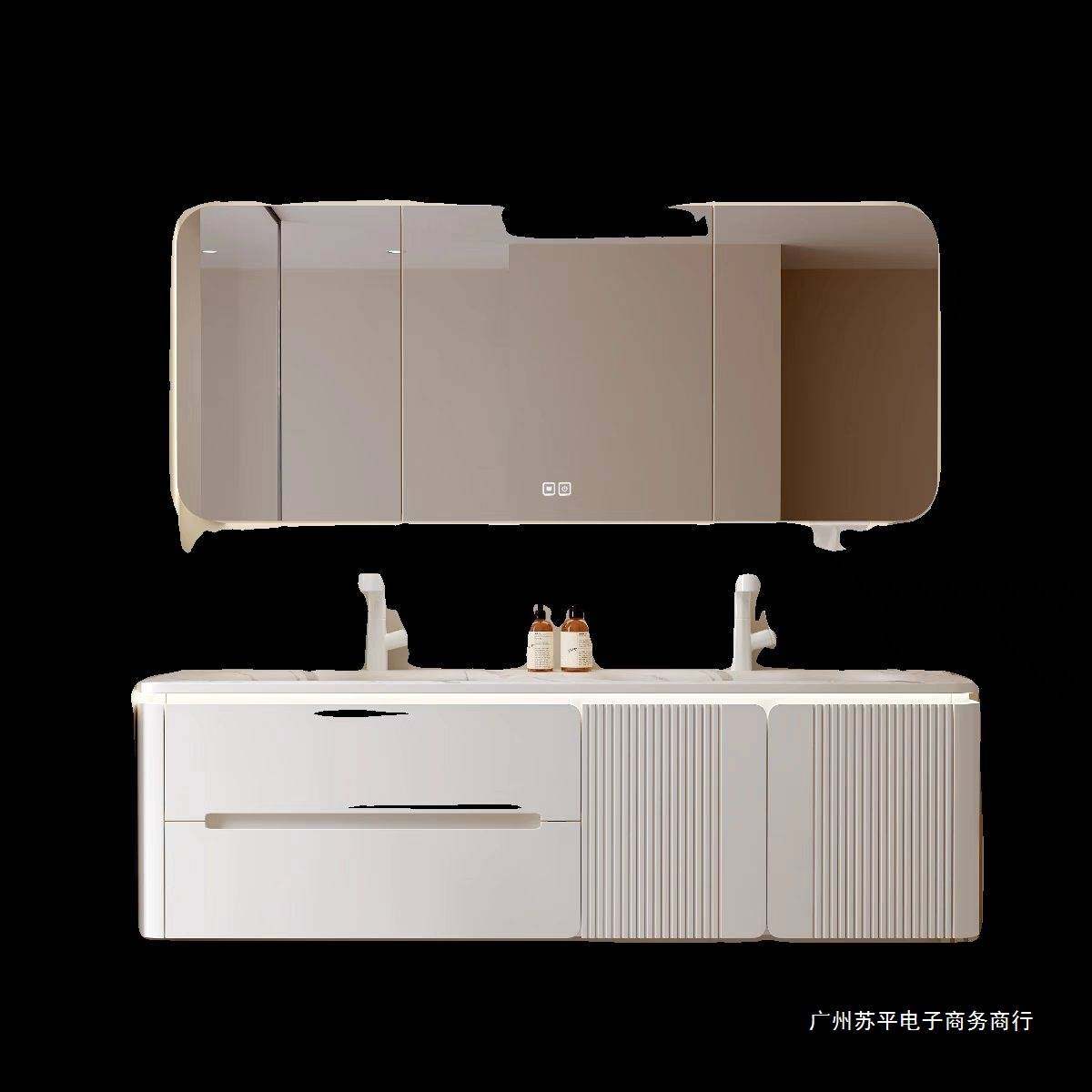 岩板热弯浴室柜一体盆无缝陶瓷橡木烤漆双盆洗手漱台洗脸盆柜组合