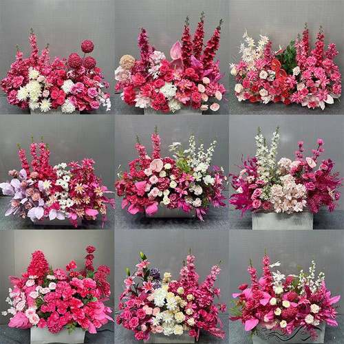 婚千代兰庆玫红色花地排花婚仿真排场景布置订FMR礼婚背景装饰花