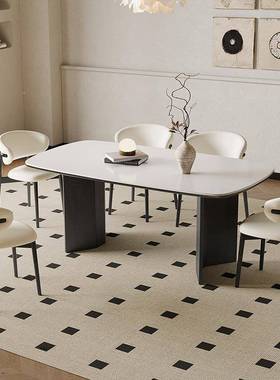 代简约德现利丰餐白岩板餐桌家用白蜡木实木长方形中纯87625古风