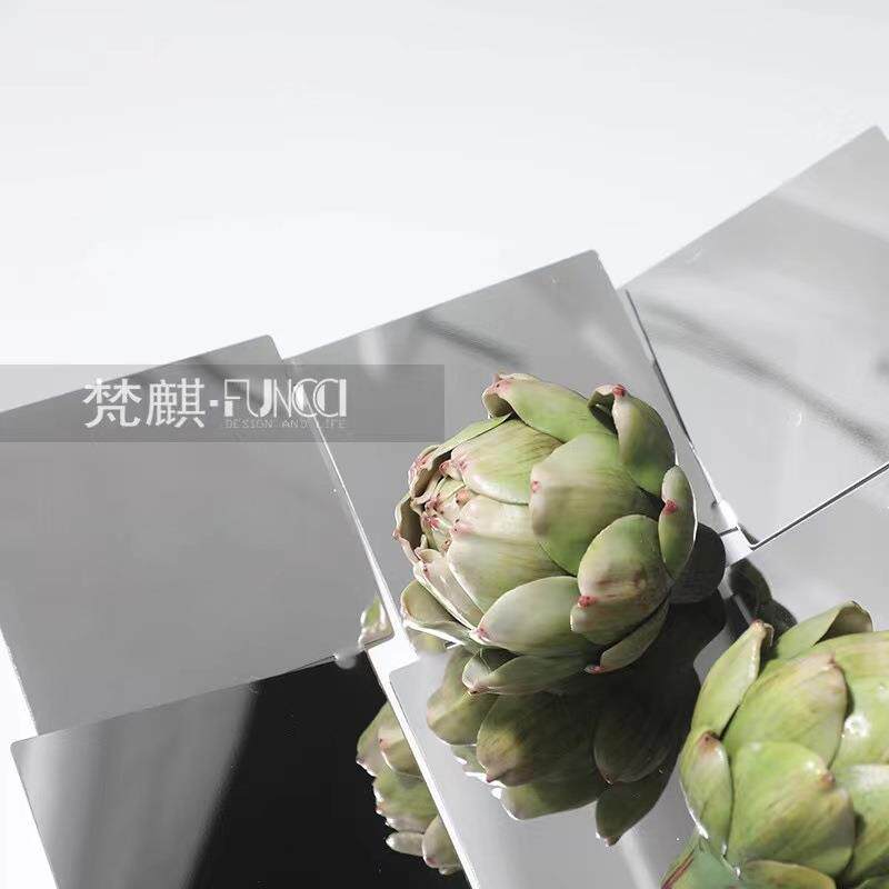 创简约现代轻奢不锈钢PNV干水果盘摆件装餐饰家居意客厅桌茶几收