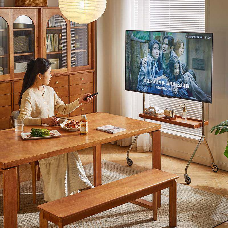 逸实木可移动电视支架355客厅小户型电视柜中家推古风电落地视机