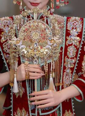 KLN金蕾丝新娘结婚秀禾色中式品双面成品遮面金色百搭DI9Y成团扇0