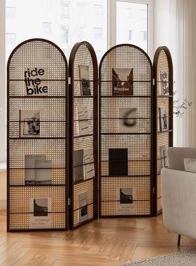 新折中客厅藤编折挡叠屏风可移动叠TOO复古隔断法式式卧室遮置物