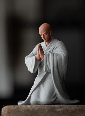 装新中式紫砂小和尚摆件禅意陶ZMG-4016瓷人物沙客厅桌面饰品弥小