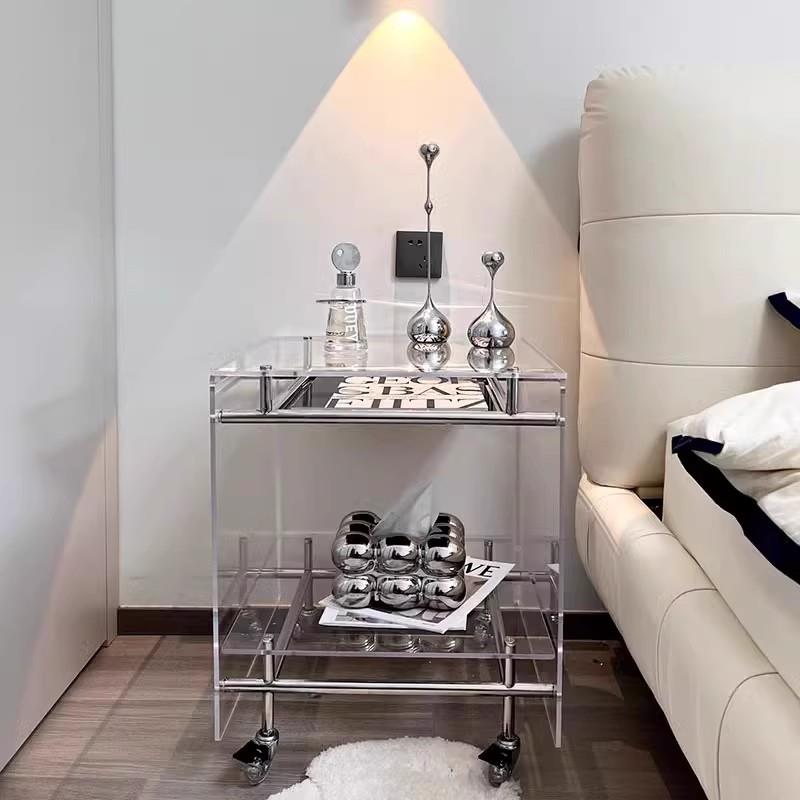 压尚荷克力小茶置几边桌子沙发几可物移动网红中古小推车架轻奢高