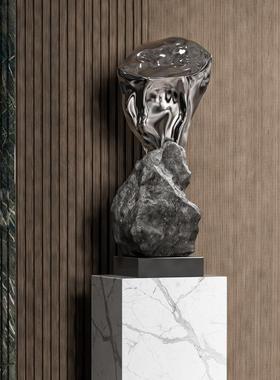 新中式石摆头假山落地轻件艺术奢雕塑公JGD司玄关酒店大堂通道装