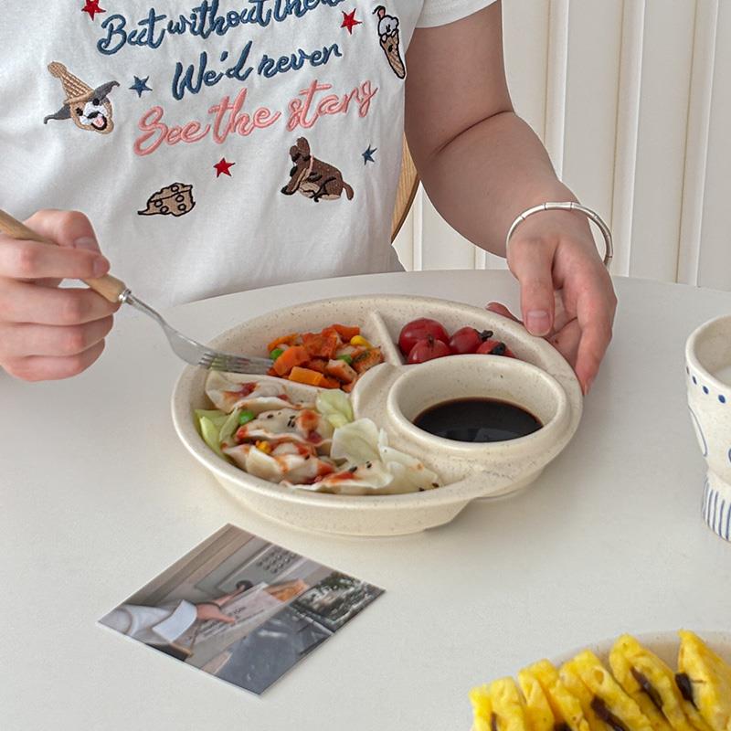 穆 点in陶s芝麻分隔ROG餐盘瓷家尼用一人食分格盘水饺盘减肥速食