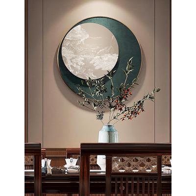 新画中国风入景口大圆浮雕立体画日月装饰餐厅FPA厅过道背墙挂画