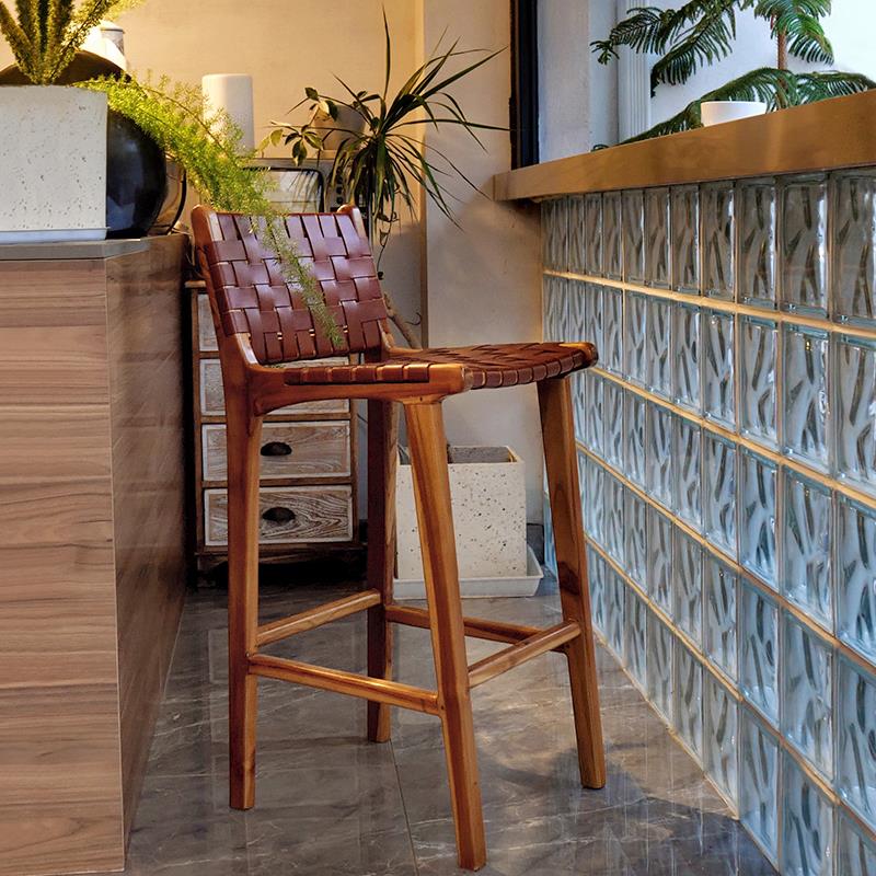 原装进口家用脚椅卡洛(KAR复古实木北牛吧台凳欧岛高台餐椅餐客厅