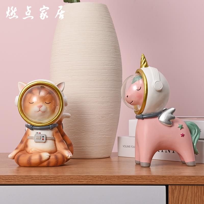 个北欧创小意性桌上ins简约LSQ可爱猫咪鹿兔子小动物桌面太人空摆