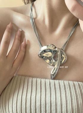 金属异冷O淡风覆古设计型多炼条项炼夸张小众T扣个锁性骨BPS炼配