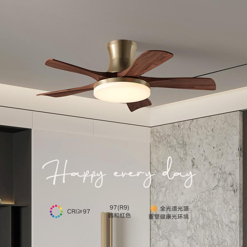 色新中式吊扇灯胡桃木客厅灯卧中室饭厅灯木古风古现羚铜色实吊扇