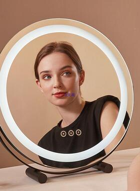 化妆镜子台式QWI桌面灯补光充电梳妆带高清风梳台妆镜智能网红