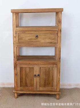 古老榆木BBV茶水柜风化纹理老门收纳柜博复墙古架靠书架板小型边