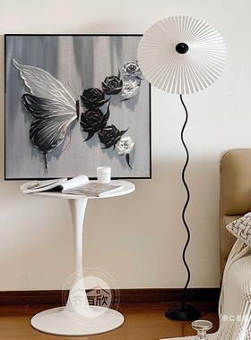 代71201_0l简约黑白象灰抽蝴蝶玫瑰花卧室装饰廊画大气客餐厅走现