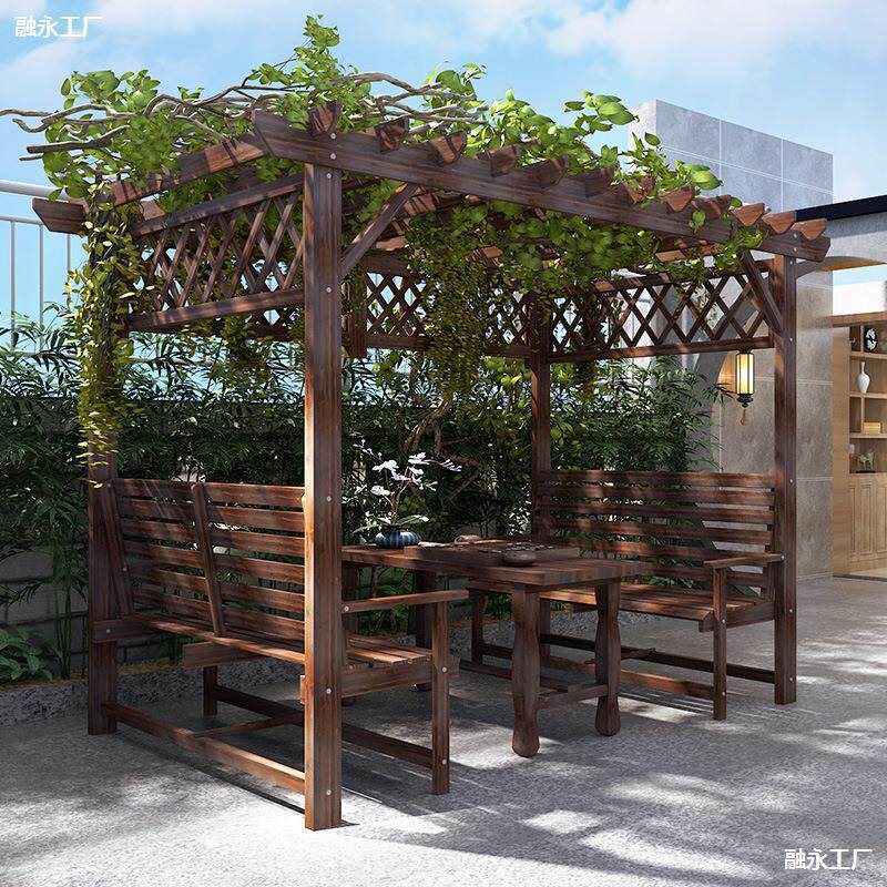 葡萄架室外庭院凉亭户外防腐木碳化遮阳棚阳台室外实木爬藤架花架