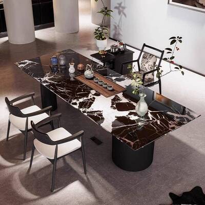 现OOW代视觉意式极简石椅茶泡桌椅组合一桌五商业办公奢室大理石