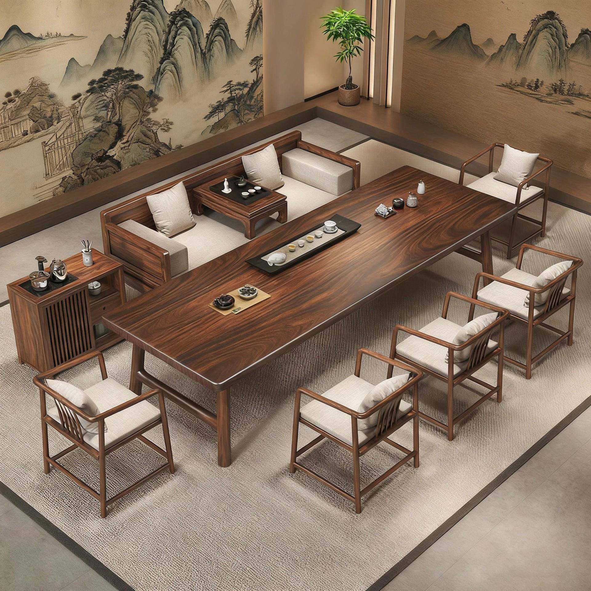 茶2025新款胡桃木罗汉床茶桌椅组合室办公客NOM厅新中式实喝木泡