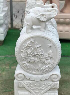 石庭院门口青汉玉抱TZG鼓石门墩对门口摆件一新中式白石雕门墩抱