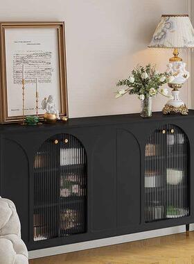 复古餐边柜中黑色一体落地多能茶功水柜卧法室收纳边柜式古AJK风