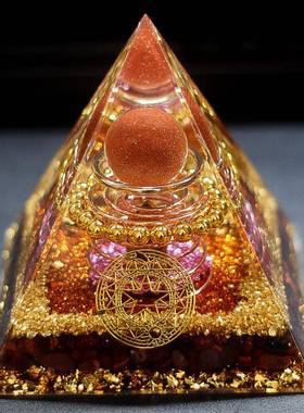 创意大字塔摆水晶碎石树脂件滴手工艺品办公室客厅1270金桌胶面装