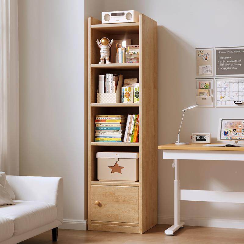 家用窄尘极收纳实书架带门一体靠墙置物架落G63EG3LC地高窄柜子木