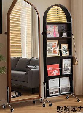 古风复一杂志子全身镜家用衣穿镜移LDR动中书架置可旋物转落体地