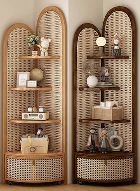 收藤纳客厅地转角置物架边角餐HEI边柜实木编拐角角墙角落柜柜子