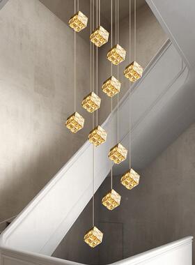 新款轻奢魔方水晶式楼梯233灯墅loft中空旋转自别建房复楼吊长吊