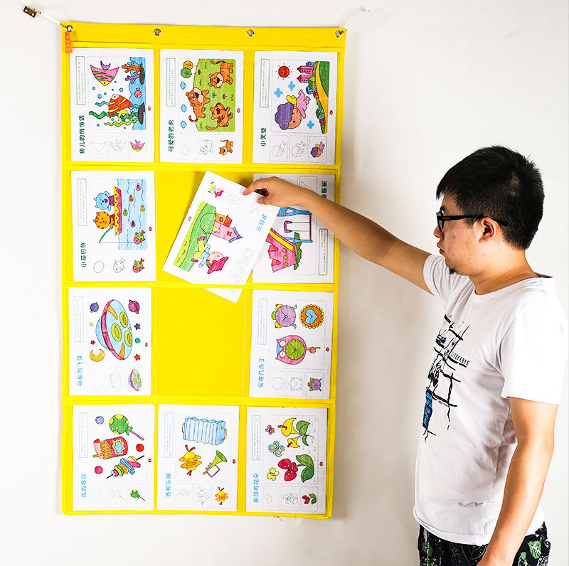 12格A4美术作品挂袋绘本画画作业展示袋透明PVC文件杂志收纳布袋