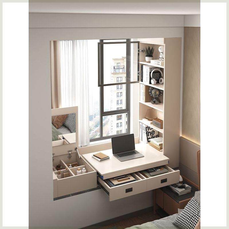 一体室童学习桌化妆桌推765拉收桌纳柜实木电脑儿抽拉式卧书桌飘