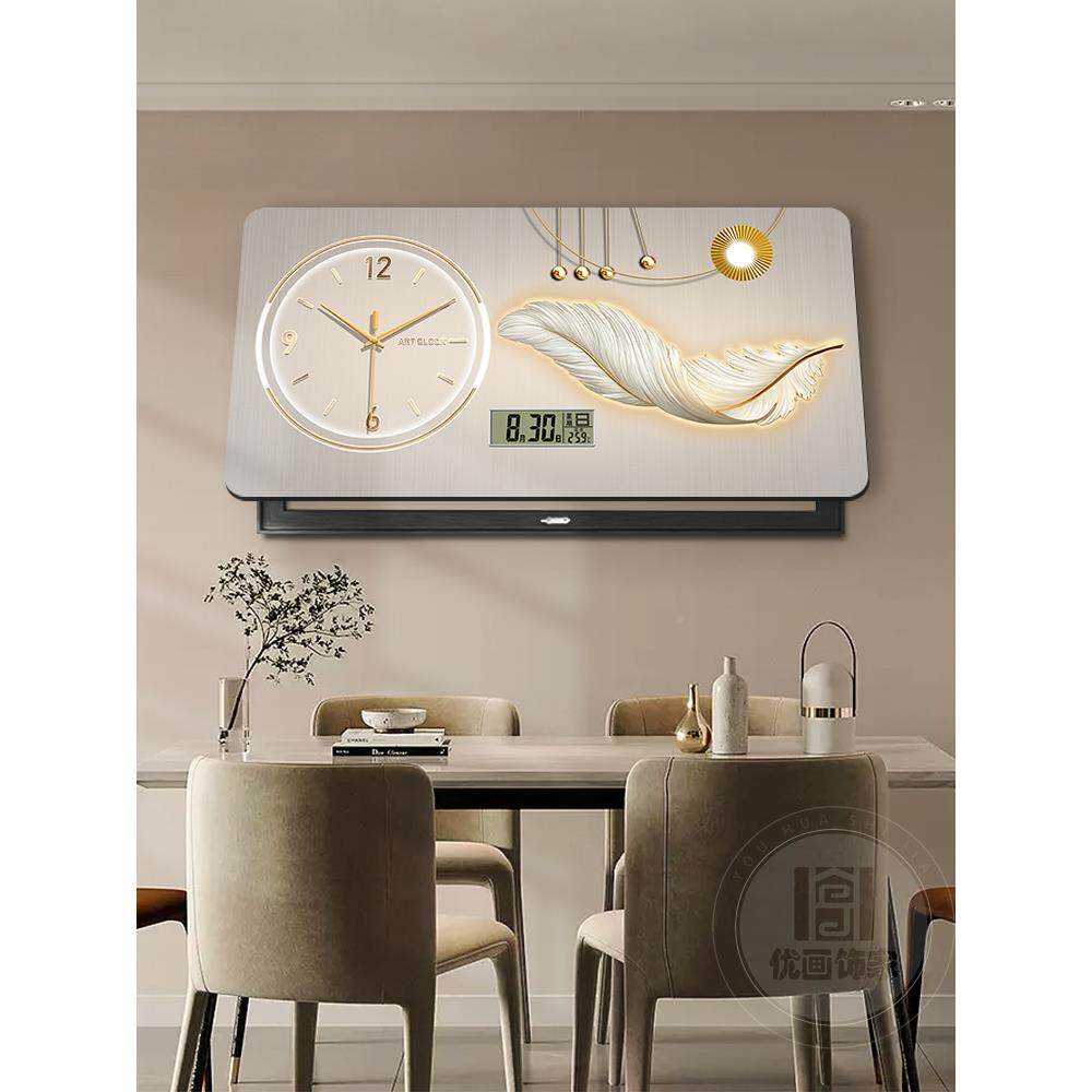 现代轻奢遮毛表箱装饰画大尺寸带钟表万年电历挡配电箱羽餐厅惊鸿
